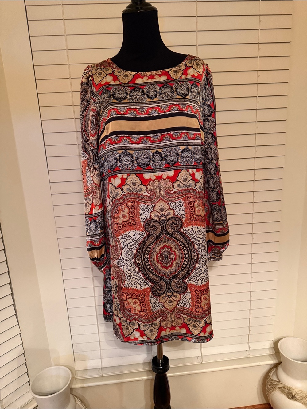 Ark & Co Peach and Black Printed Shift Dress Size Medium